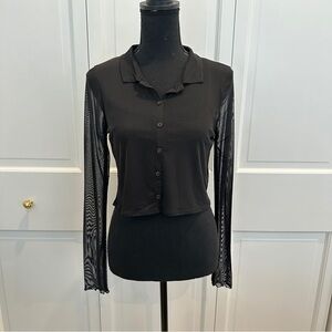 NWT Pac Sun Black Sheer Button Up Crop Top
